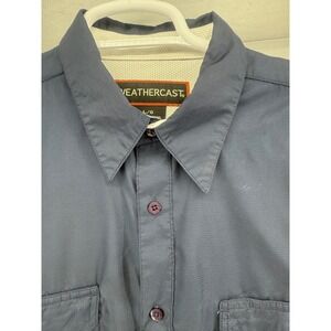 WEATHERCAST Mens L G Short Sleeve Button Up Shirt Navy Blue Utility Pocket
